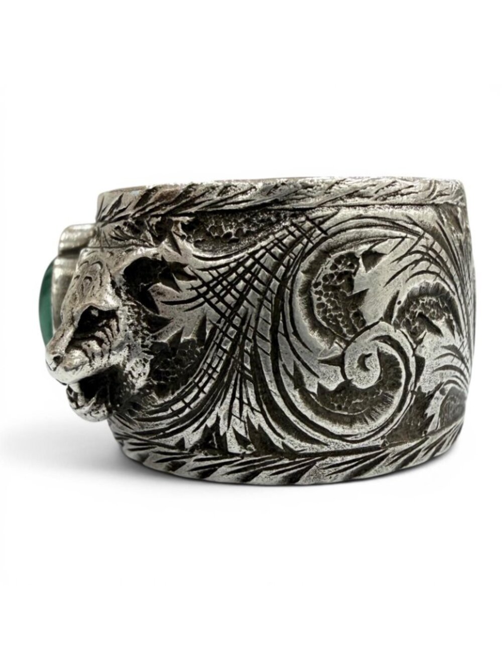 Gucci Arabesque Garden Cat Head Malachite Ring Silver - Picture 4 of 11